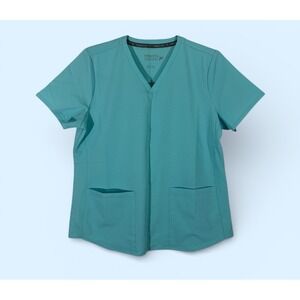 Fabletics Scrub Top Method Womens LARGE Seafoam Green Pocketed Short Sleeve